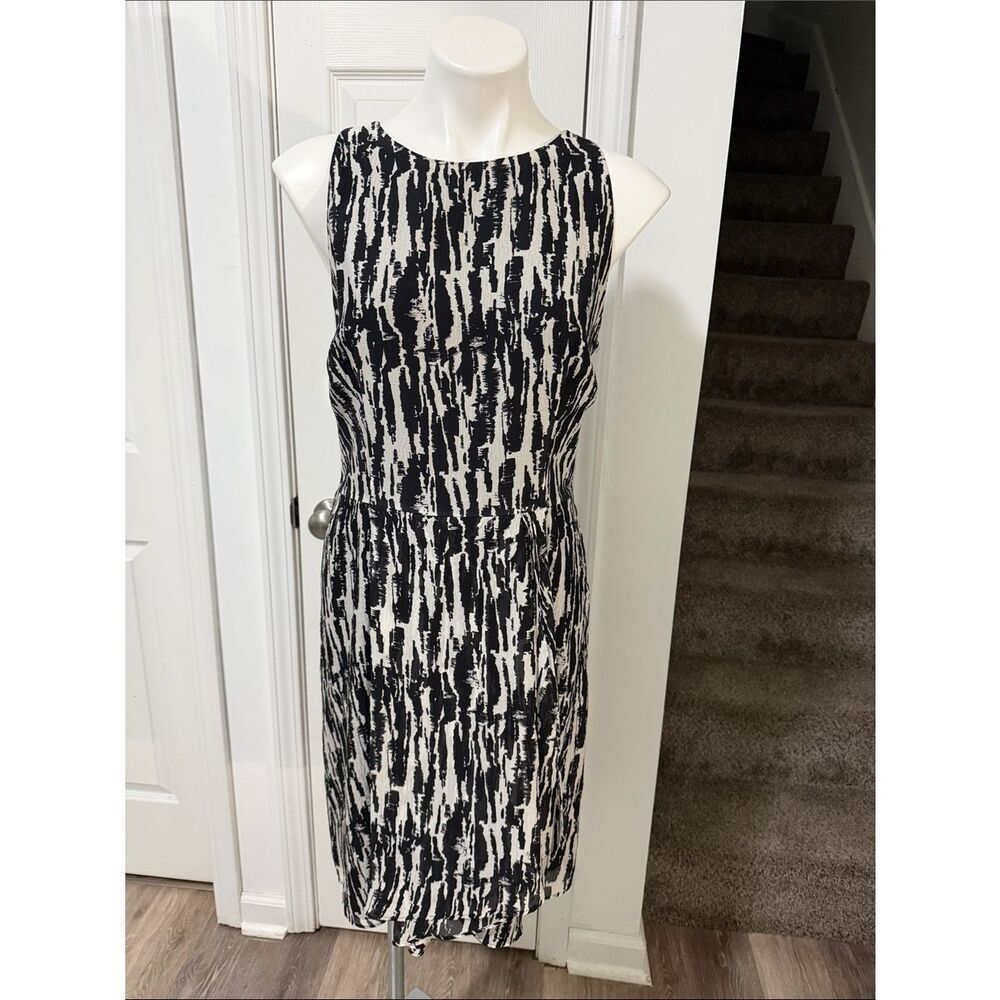 Ann Taylor Silk Black and White Sleeveless Midi Dress Size 12